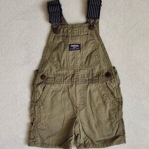 OshKosh Canvas Shortalls Size 2T Green Color EUC